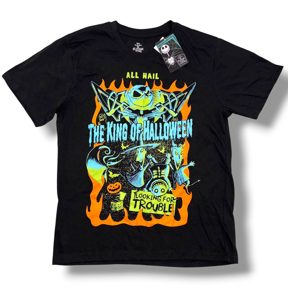 Disney Nightmare Before Christmas Shirt Mens L Black King of Halloween Jack NWT